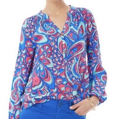 NWOT Lilly Pulitzer ELSA Top Silk REEL ME IN XS