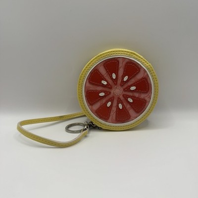 Coach Fruit Coin Wallet with Wrist Strap, Key Ring, grapefruit *broken Wristlet*