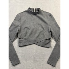 Guess Women's Quarter Zip Crossover Cropped Sweatshirt Light Size XS Grey