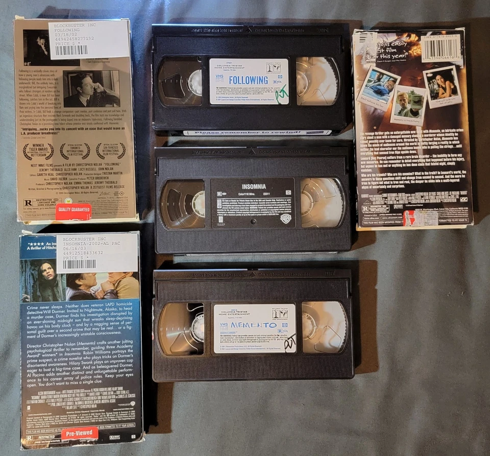 Christopher Nolan VHS Lot 3 Memento Following Insomnia Pre-Viewed Blockbuster - Image 2 of 2