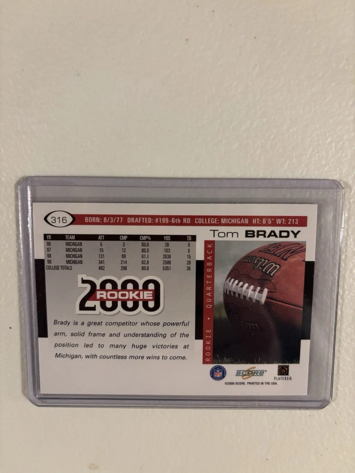 2000 Score - 2000 Rookie Tom Brady #316 (RC) - Image 2 of 2