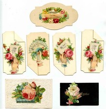 Group of 7 Die Cut Hidden Name Victorian Calling Cards with Names