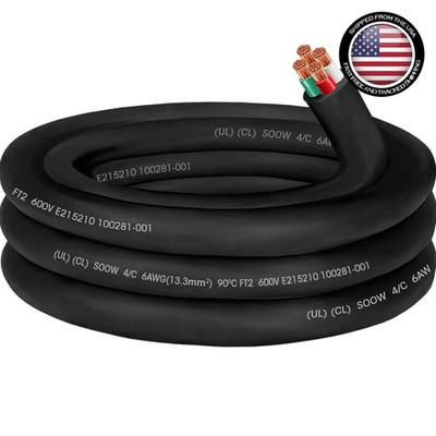Power Cable 6/4 AWG 50 Amp SOOW 6 ft Heavy Duty 600V Copper Wire for Welders