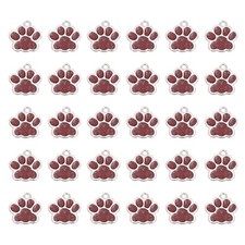 Enamel Paw Print Charms with Glitter Powder, 50Pcs Silver Tone/Red 