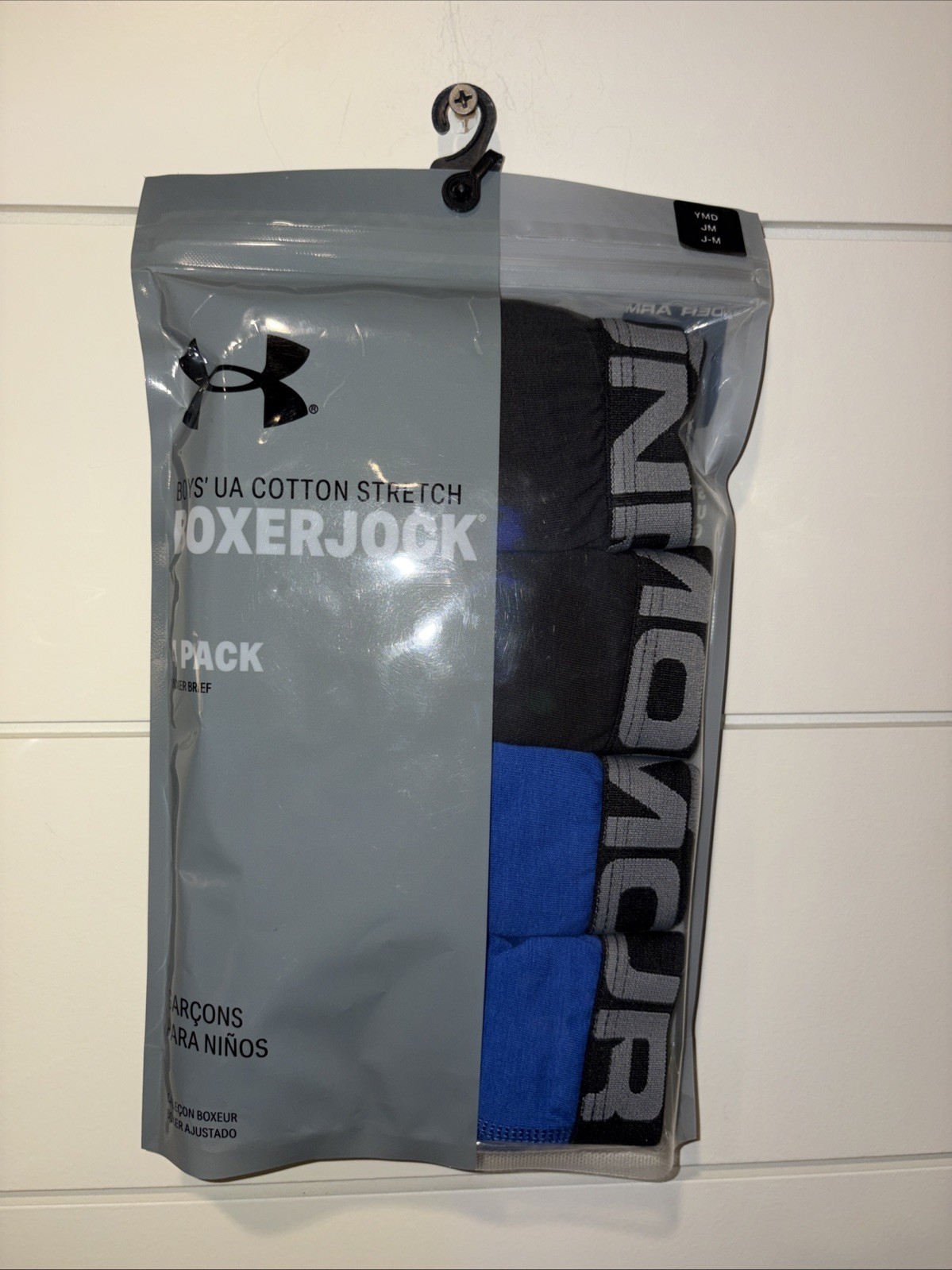 Under Armour Boys Cotton Stretch Boxerjock 4-Pack, Black/Blue, Youth Medium