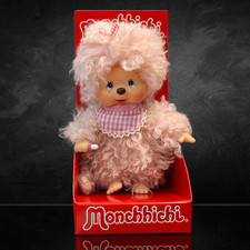 8" Large Monchhichi Doll - Girl with Fluffy Pink Beige Fur - Authentic Monkey
