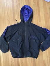 Vintage 90s Adidas Black Purple Big Logo Quilted Windbreaker Hoodie Jacket Large
