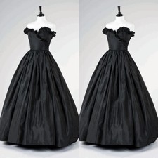 Black Gothic Wedding Dresses Ruched A Line Floor Length Satin Bridal Gowns