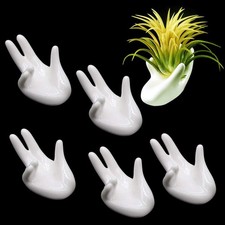 6 Pack Ceramic Plant Stand Holder, Hand Shape Tillandsia Airplant Container P...