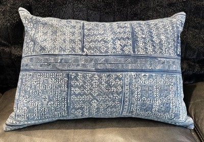 Taleo Artisan Made Lumbar Pillow Ikat Blue  22''x15 1/2 