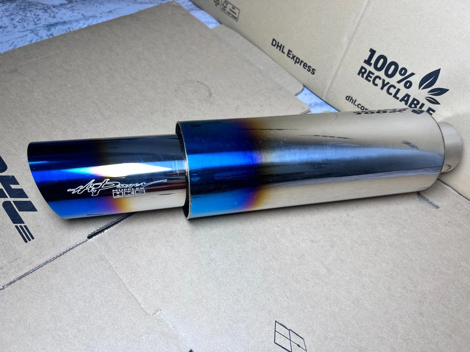 HKS Hi-Power Bass Racing Muffler Titanium Burnt Blue Tip JDM– IN 2.2", OUT3" DHL Foto 3 de 4