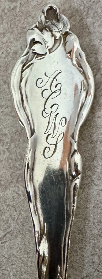 RARE ORIGINAL OLD REED & BARTON LES SIX FLEURS STERLING 7" PARFAIT SPOON - Image 3 of 4