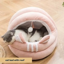 Cat Bed with Roof Semi-Enclosed Cozy Cat Nest Soft PP Cotton House