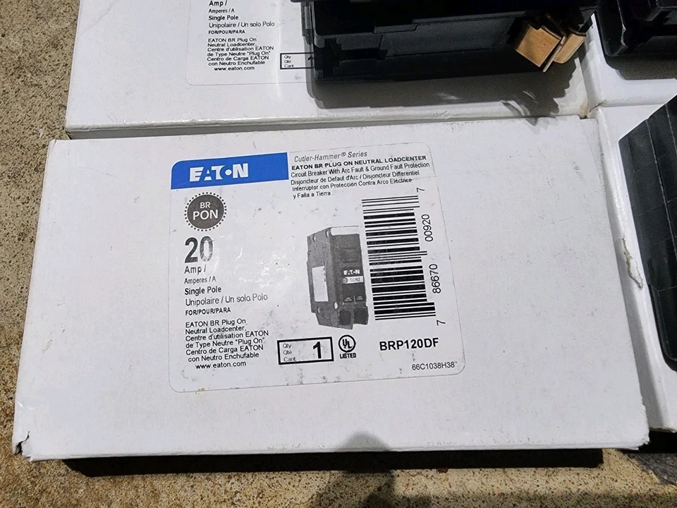 4x Eaton BRP120DF 120 20A 1-Pole Circuit Breakers NEW IN BOX - Image 2 of 4