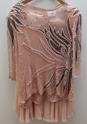 Alfred Angelo Mother of the Bride, 100% silk, pink beaded top with skirt, Sz 18
