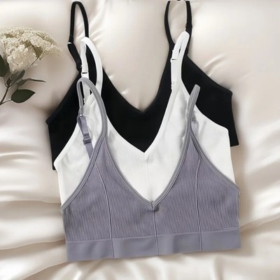 Seamless Ribbed Sport BH Damen Push Up Tube Top Verstellbarer Träger Crop Dessous