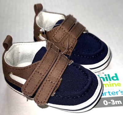 CARTERS Child of Mine soft canvas baby shoes navy/white/tan size 0-3 months