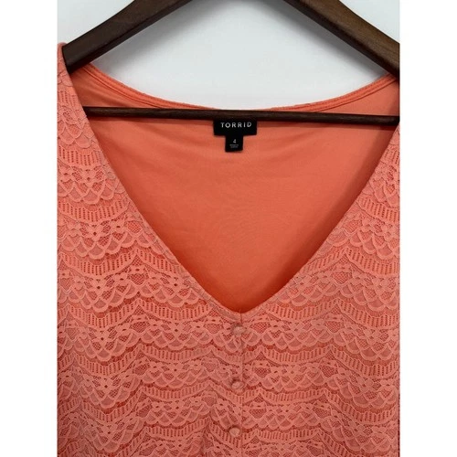 Torrid Coral Orange Lace Peplum Top Size 4 Sleeveless V-Neck Babydoll Boho image 2