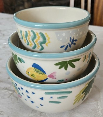 3 PC VINTAGE STUDIO NOVA BARRIER REEF FUN BEACH DECOR MIXING NESTING BOWL SET