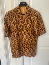 African Cloth Orange And Burgundy Men  s Button Up