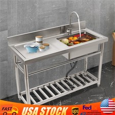 Stainless Steel Free Standing Commercial Restaurant Sink with Drain Pipe Faucet