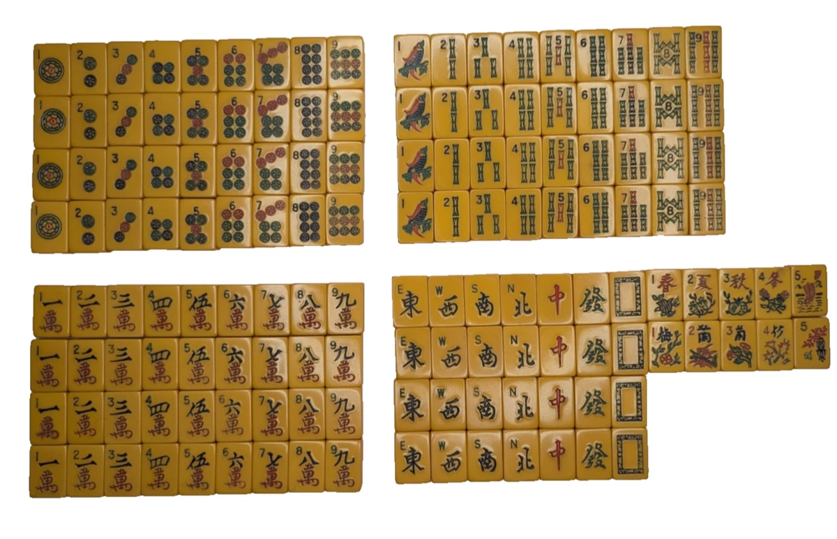 Ancien Jeu Mah Jongg En Bakélite Caramel - 152 Pièces Avec étui