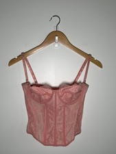 Womens Corset Top Coquette Fairy Lace Trim Feminine Dainty Romantic Pink NO SIZE