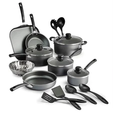 18 Piece Nonstick Cookware Set Pots Pans with Lids Steel Gray