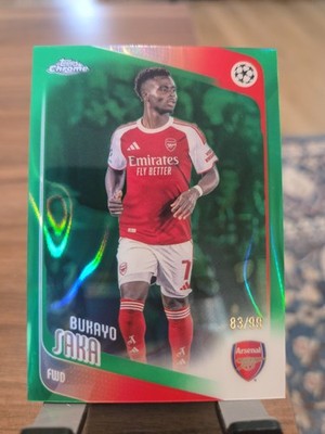 2025-26 Topps Chrome UEFA Bukayo Saka Aqua Raywave Refractor #/99 Arsenal GREEN