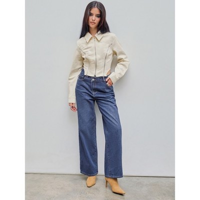 Cider Wide Leg Jeans High Rise Size L Blue Denim Casual NWT