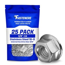 Fastenere Serrated Flange Nuts &ndash; 3/8"24 25Pack, Durable Stainless Steel 188 H...