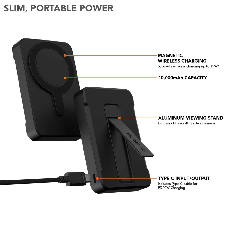 Banco de potência magnético sem fio RokForm 10000mAh com suporte e carregamento rápido 15W - Imagem 2 de 4