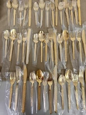 Vintage Hanford Forge Trocadero Gold Plated Stainless Flatware 48 Pieces