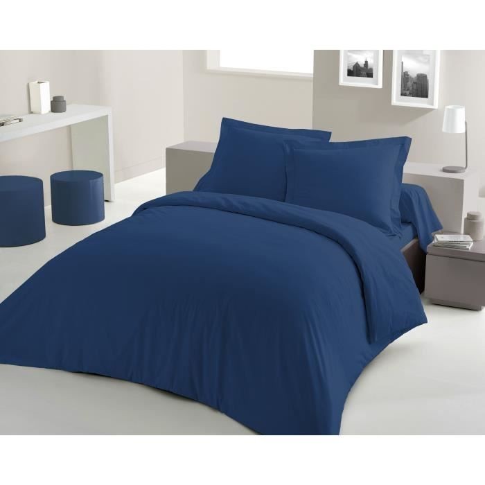 Parure de couette 100% coton bleu 220x240 grand lit deux places