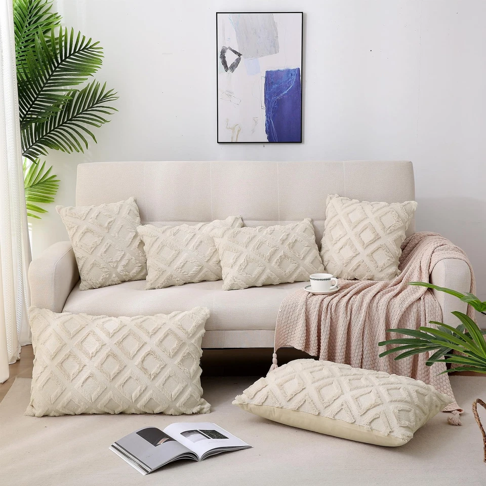 2er Set Boho Kissenbezug 45x45 Beige  Flauschig Zierkissen Kissenbezüge in Wo... - Bild 4 von 4