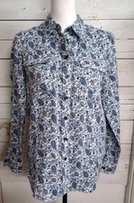 Monoprix 100% Linen Button Front Shirt Floral Paisley Size 36EU US Small 