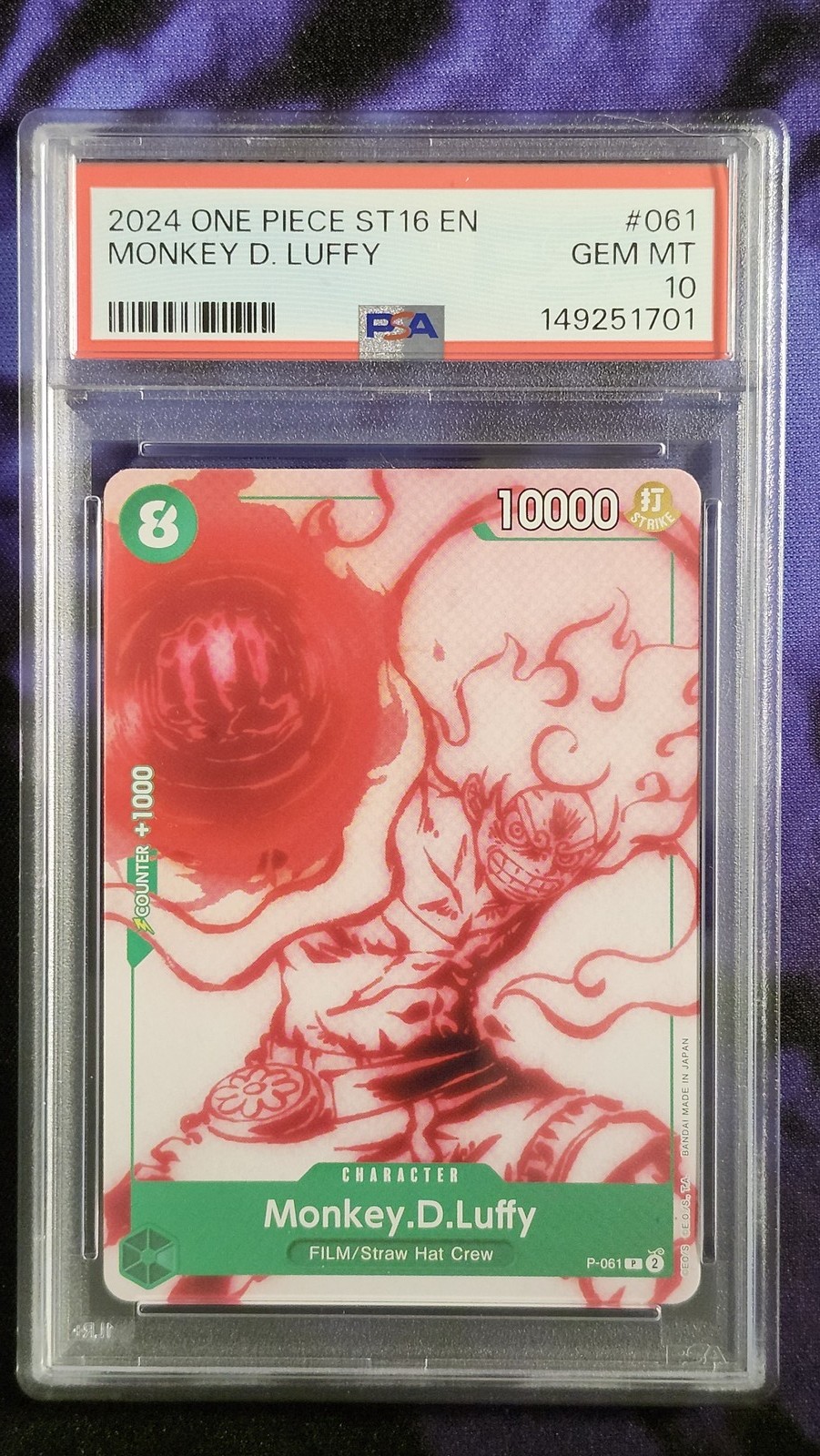 One Piece PSA 10 Monkey.D.Luffy 061 ST16 - Green Uta Starter Deck