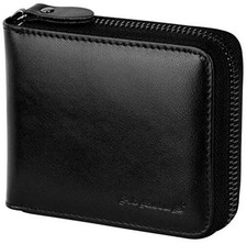 Admetus Men's Genuine Leather Short Zip-around Bifold Wallet Black-19