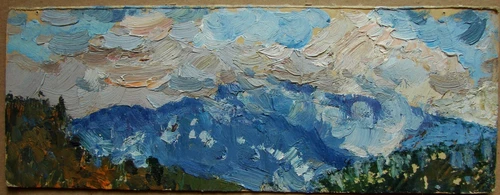 Ukrainian Soviet Oil Painting Impressionism landscape sky cloud mountain