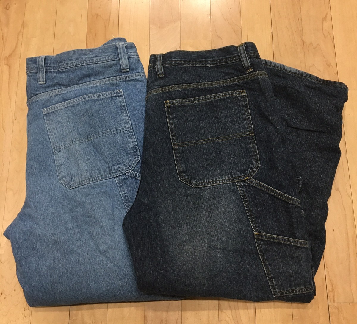 Vintage 90s Faded Glory Carpenter Jeans Work Denim Red Fleece