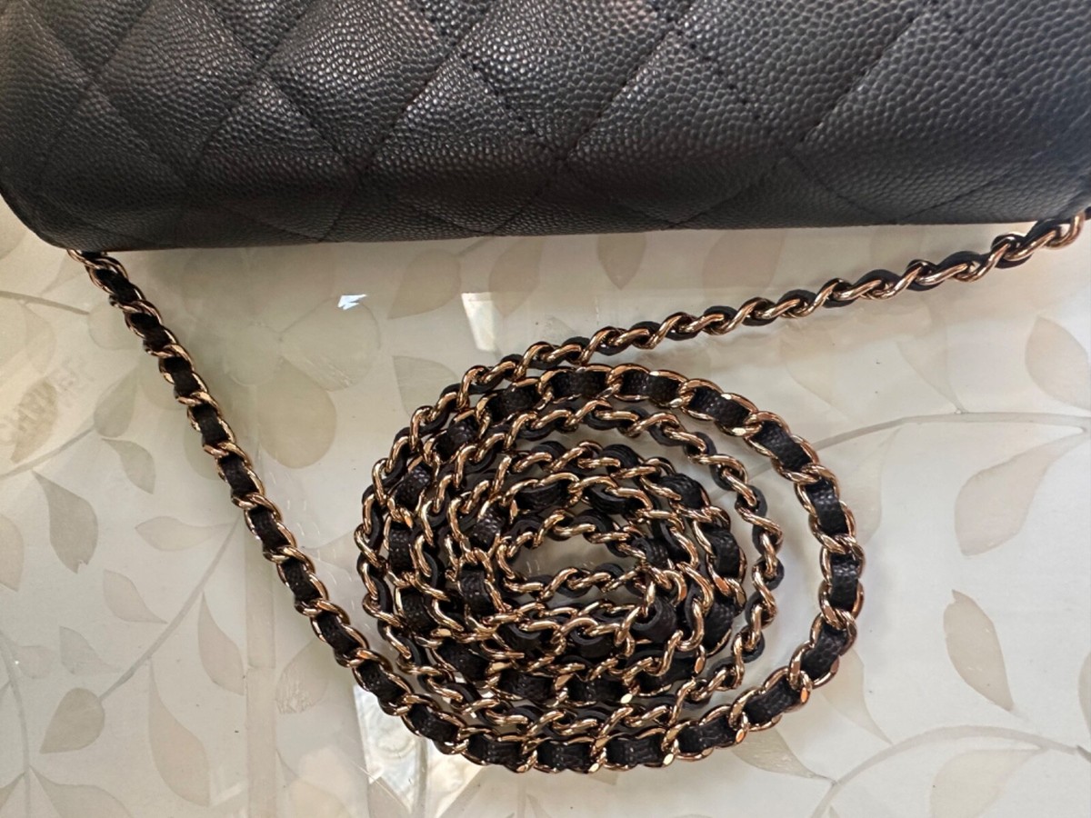 New CHANEL 23A Wallet o Chain BIG CC Caviar Black Crystal