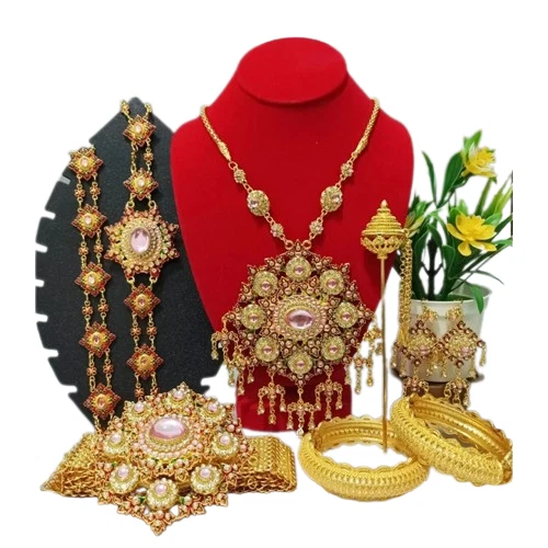 1 CONJUNTO Traje de Dança Feminino Tailandês Tradicional de Casamento RUM NOVO Ouro Rosa - Imagem 2 de 4