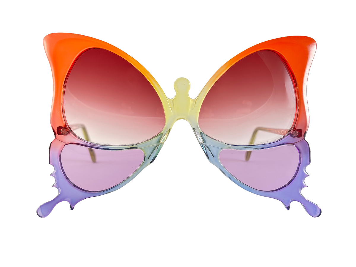 VINTAGE ANGLO AMERICAN OPTICAL BUTTERFLY RAINBOW HANDMADE SUNGLASSES 70  ENGLAND
