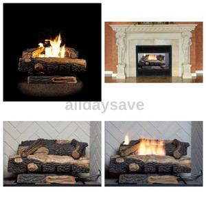 24 In Vent Free Natural Gas Fireplace Logs Thermostat Control