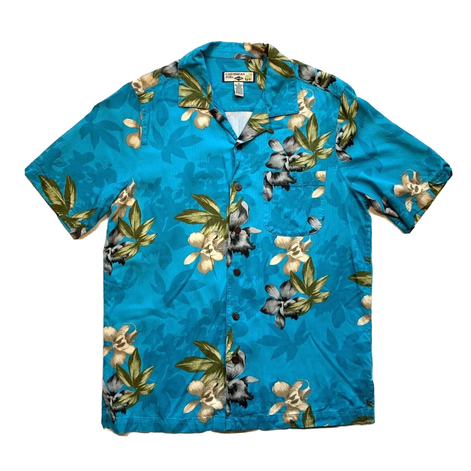 Caribbean Joe Hawaiian Shirt Mens Small Button Up Rayon Floral Beach Summer NEW