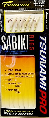 Tsunami Sabiki Rig 46203 - Hage Red Head / Gold Hooks, Size 8, 10lb Branch Line, 17lb Main Line - View #5