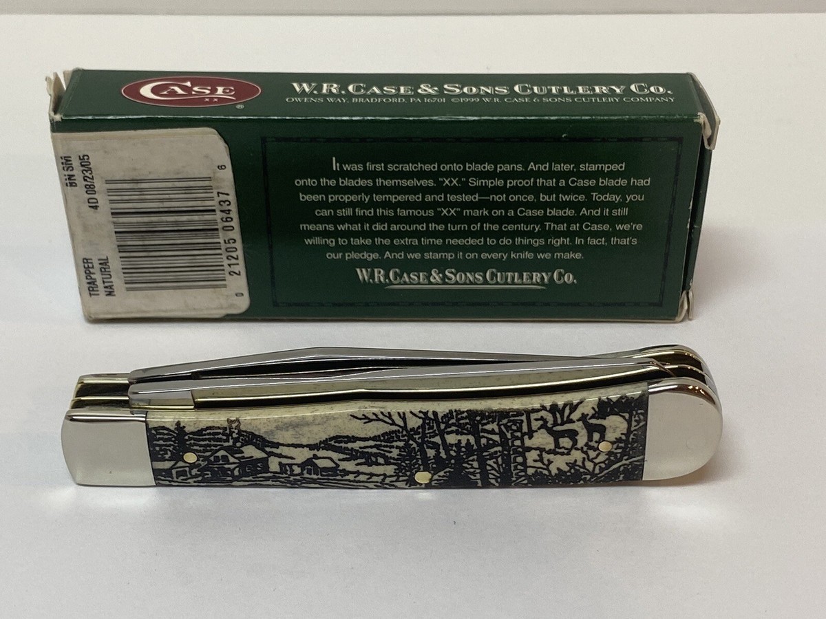 CASE XX NATURAL SCRIMSHAW WHITETAIL DEER HOMESTEAD TRAPPER KNIFE