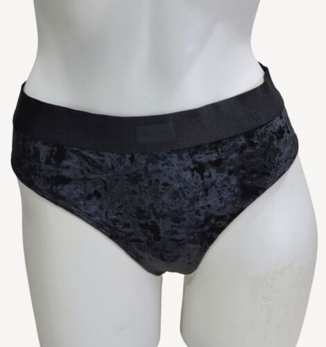 Pink by Victoria's Secret schwarzer Damen-Tanga aus zerquetschtem Samt & Netz XXL neu mit Etikett