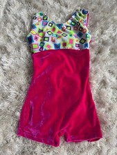 Motionwear Leotard, Hot Pink Velvet with Multicolor Sparkle, Girls 6X-7 INT 