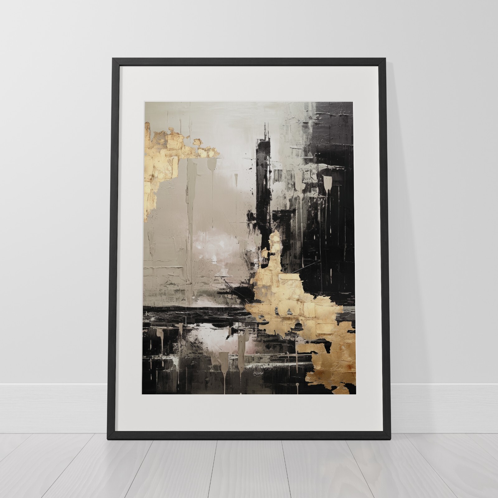 Abstract Wall Art Prints Set of 3 Black Gold Geometric Contemporary ...